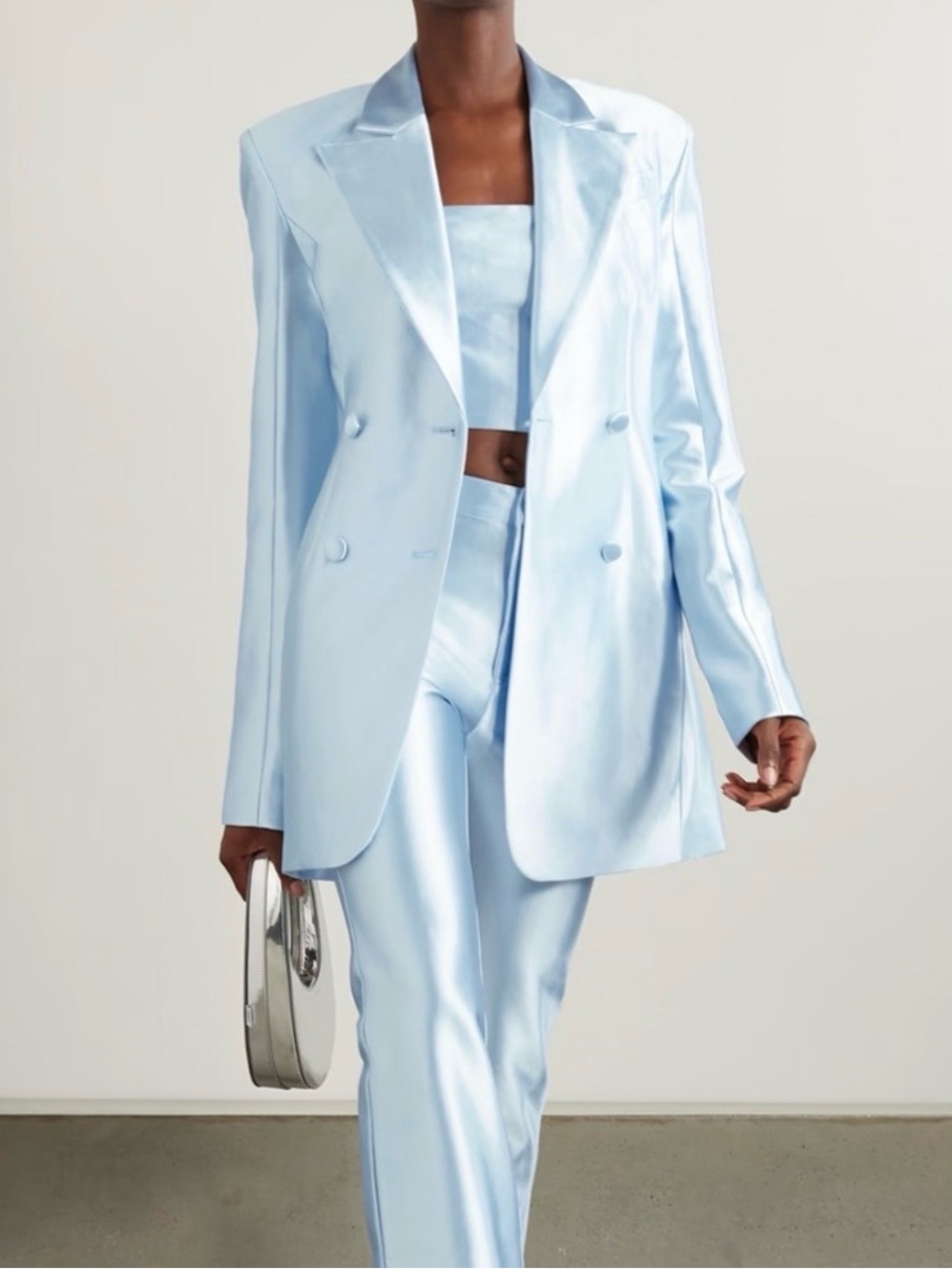 Metallic Silver Double-Breasted Women's Blazer dress